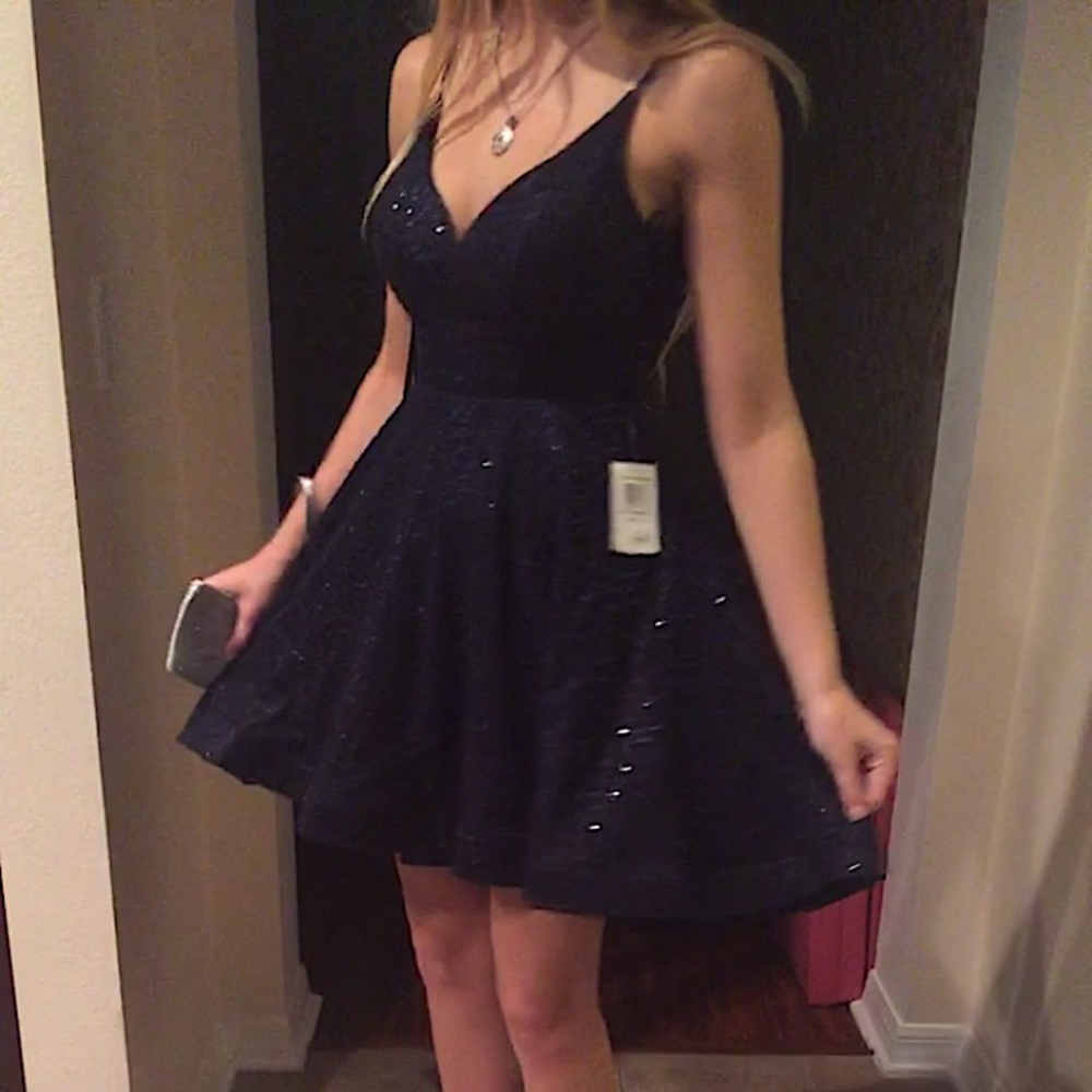 Navy Blue Sequin Homecoming Dress